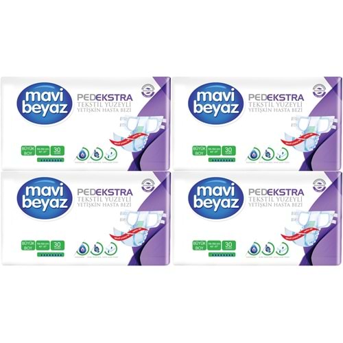 Mavi Beyaz Ped Ekstra Tekstil Yüzeyli Yetişkin Bel Bantlı Yetişkin Bezi Large Büyük 120 Adet