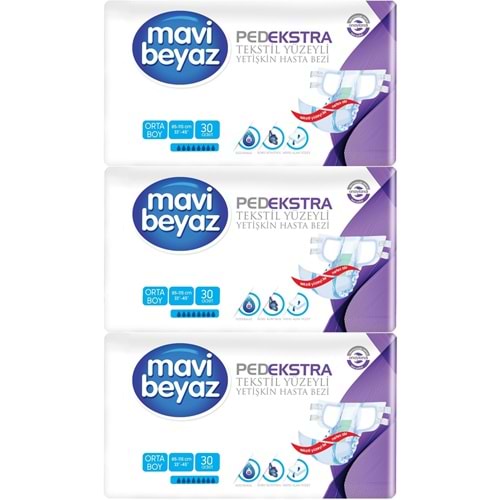 Mavi Beyaz Ped Ekstra Tekstil Yüzeyli Yetişkin Bel Bantlı Yetişkin Bezi Medium Orta 90 Adet