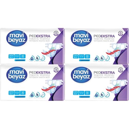 Mavi Beyaz Ped Ekstra Tekstil Yüzeyli Bel Bantlı Yetişkin Bezi M - Medium - Orta 120 Adet