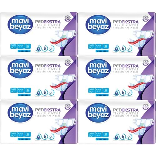Mavi Beyaz Ped Ekstra Tekstil Yüzeyli Yetişkin Bel Bantlı Yetişkin Bezi Medium Orta 180 Adet