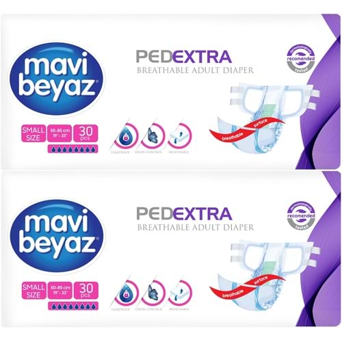Mavi Beyaz Ped Ekstra Tekstil Yüzeyli Yetişkin Bel Bantlı Yetişkin Bezi Small Küçük 60 Adet