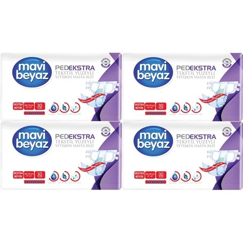 Mavi Beyaz Ped Ekstra Tekstil Yüzeyli Bel Bantlı Yetişkin Bezi XL -Extra Large -Ekstra Büyük 120 Adt