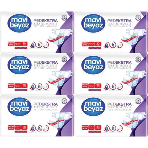 Mavi Beyaz Ped Ekstra Tekstil Yüzeyli Bel Bantlı Yetişkin Bezi XL -Extra Large -Ekstra Büyük 180 Adt