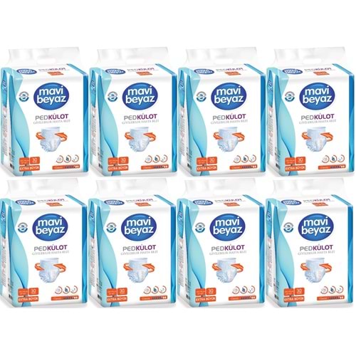 Mavi Beyaz Ped Emici Külot Yetişkin Bezi XL - Extra Large - Ekstra Büyük 240 Adet