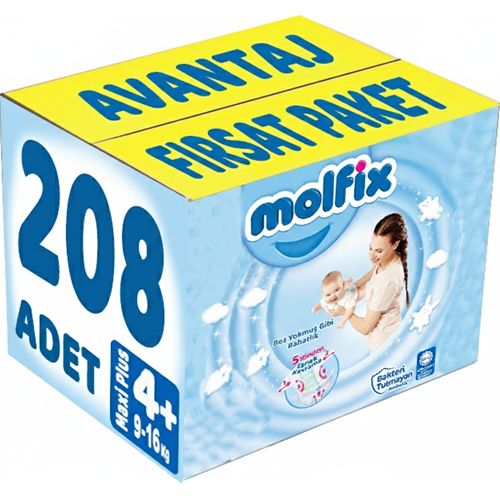 Molfix Bebek Bezi 4+ Beden 9-16 KG Maxi Plus 208 Adet Avantaj Fırsat Pk