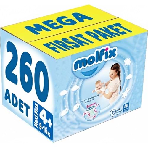 Molfix Bebek Bezi 4+ Beden 9-16 KG Maxi Plus 260 Adet MeGa Fırsat Pk