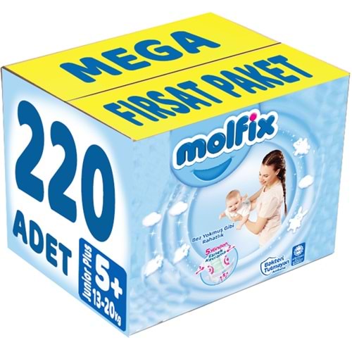Molfix Bebek Bezi 5+ Beden 13-20 KG Junior Plus 220 Adet MeGa Fırsat Pk
