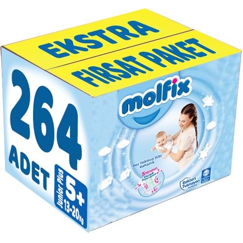 Molfix Bebek Bezi 5+ Beden 13-20 KG Junior Plus 264 Adet Ekstra Fırsat Pk