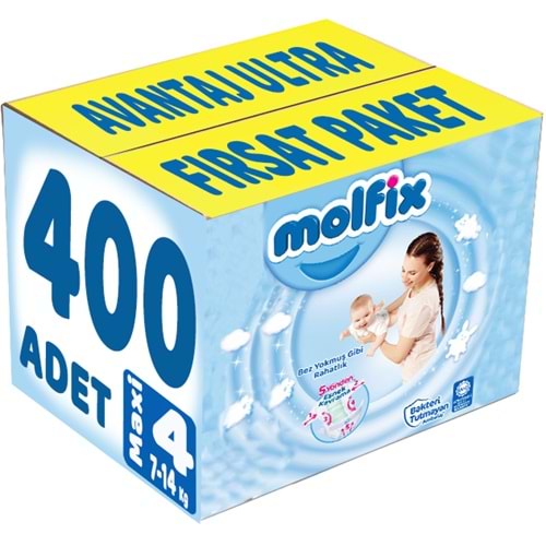 Molfix Bebek Bezi 4 Beden 7-14 KG Maxi 400 Adet Avantaj Ultra Fırsat Pk