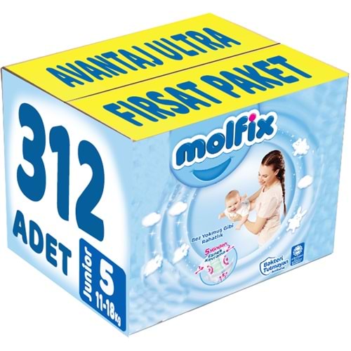 Molfix Bebek Bezi 5 Beden 11-18 KG Junior 312 Adet Avantaj Ultra Fırsat Pk