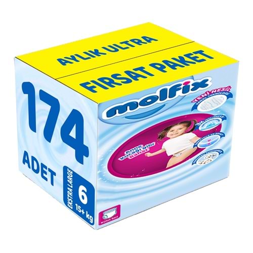 Molfix Külot Bebek Bezi 6 Beden 15+ KG Extra Large 174 Adet Aylık Ultra Fırsat Pk