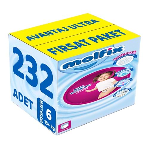 Molfix Külot Bebek Bezi 6 Beden 15+ KG Extra Large 232 Adet Avantaj Ultra Fırsat Pk