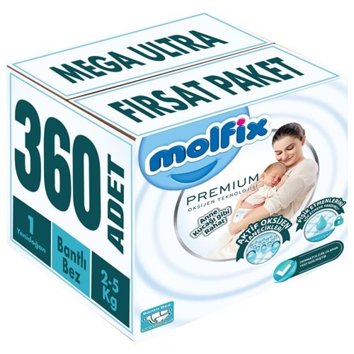 Molfix Premium Bebek Bezi 1 Beden 2-5 KG Yeni Doğan 360 Adet MeGa Ultra Fırsat Pk
