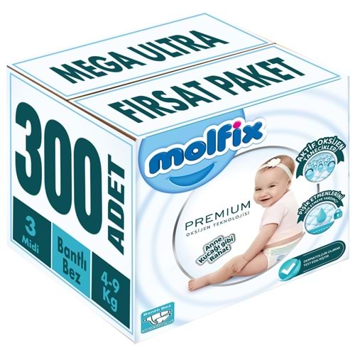 Molfix Premium Bebek Bezi 3 Beden 4-9 KG Midi 300 Adet MeGa Ultra Fırsat Pk