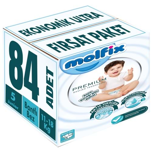 Molfix Premium Bebek Bezi 5 Beden 11-18 KG Junior 84 Adet Ekonomik Ultra Fırsat Pk