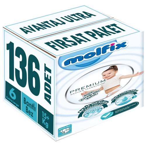 Molfix Premium Bebek Bezi 6 Beden 15+ KG Extra Large 136 Adet Avantaj Ultra Fırsat Pk