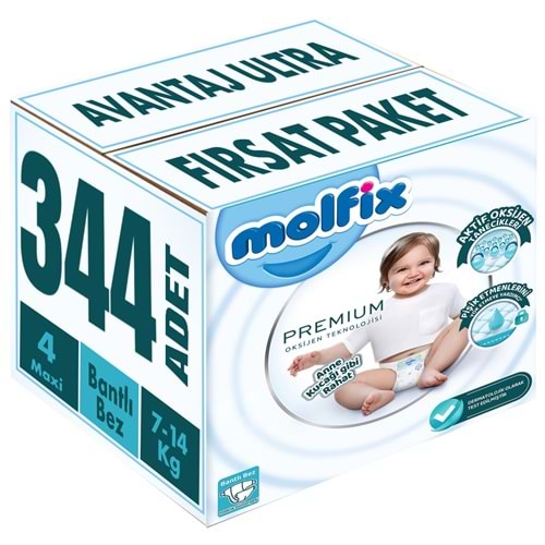 Molfix Premium Bebek Bezi 4 Beden 7-14 KG Maxi 344 Adet Avantaj Ultra Fırsat Pk