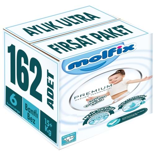 Molfix Premium Bebek Bezi 6 Beden 15+ KG Extra Large 162 Adet Aylık Ultra Fırsat Pk