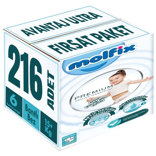 Molfix Premium Bebek Bezi 6 Beden 15+ KG Extra Large 216 Adet Avantaj Ultra Fırsat Pk