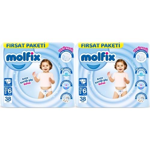 Molfix Bebek Bezi 6 Beden 15+ KG Extra Large 76 Adet Ekonomik Fırsat Pk