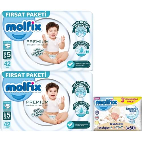 Molfix Premium Bebek Bezi 5 Beden 11-18 KG Junior 84 Adet Fırsat Pk + 3 Adet Islak Mendil