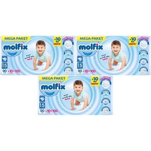 Molfix Bebek Bezi 5 Beden 11-18 KG Junior 300 Adet Mega Aylık Fırsat Pk