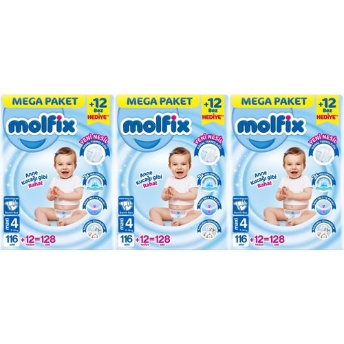 Molfix Bebek Bezi 4 Beden 7-14 KG Maxi 384 Adet Mega Aylık Fırsat Pk