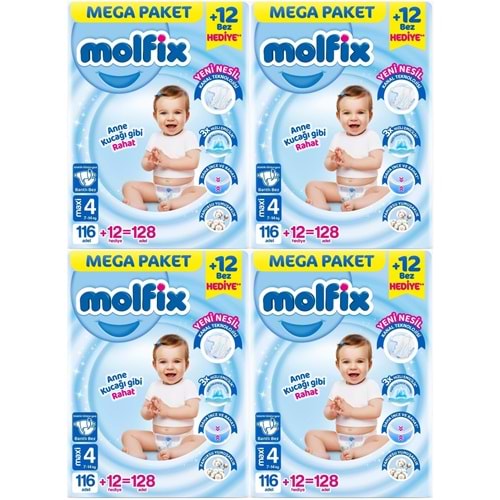 Molfix Bebek Bezi 4 Beden 7-14 KG Maxi 512 Adet MeGa Avantaj Fırsat Pk