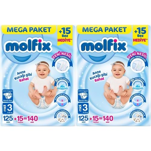 Molfix Bebek Bezi 3 Beden 4-9 KG Midi 280 Adet Mega Ekonomik Fırsat Pk