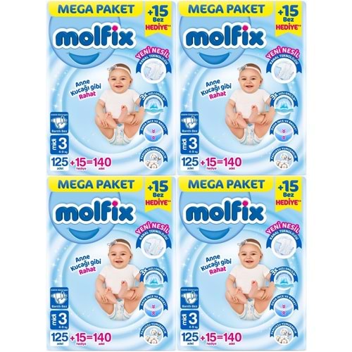 Molfix Bebek Bezi 3 Beden 4-9 KG Midi 560 Adet Mega Avantaj Fırsat Pk