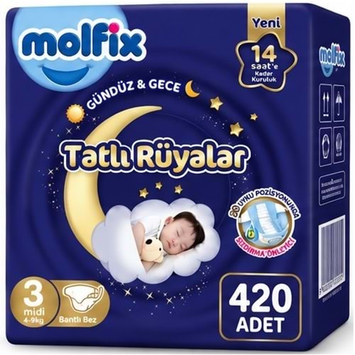 Molfix Tatlı Rüyalar Bebek Bezi 3 Beden 4-9 KG Midi 420 Adet Mega Fırsat Pk