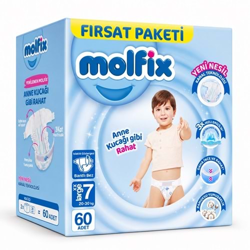 Molfix Bebek Bezi 7 Beden 20-30 KG XX Large 60 Adet Ekonomik Fırsat Pk