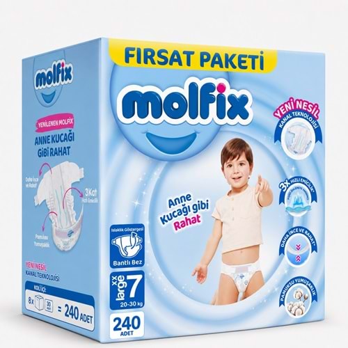 Molfix Bebek Bezi 7 Beden 20-30 KG XX Large 240 Adet Dev Ekonomik Fırsat Pk