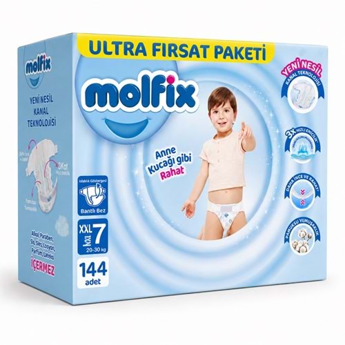 Molfix Bebek Bezi 7 Beden 20-30 KG XX Large 144 Adet Ultra Aylık Fırsat Pk
