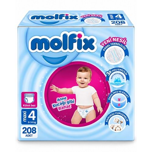 Molfix Külot Bebek Bezi 4 Beden 9-14 KG Maxi 208 Adet Avantaj Fırsat Pk
