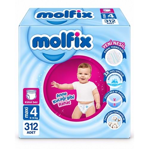 Molfix Külot Bebek Bezi 4 Beden 9-14 KG Maxi 312 Adet Ekstra Fırsat Pk