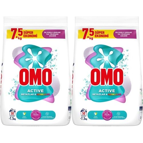 Omo Matik Çamaşır Deterjanı 15KG Beyaz ve Color/Renkliler (100 Yıkama) (2PK*7.5KG)