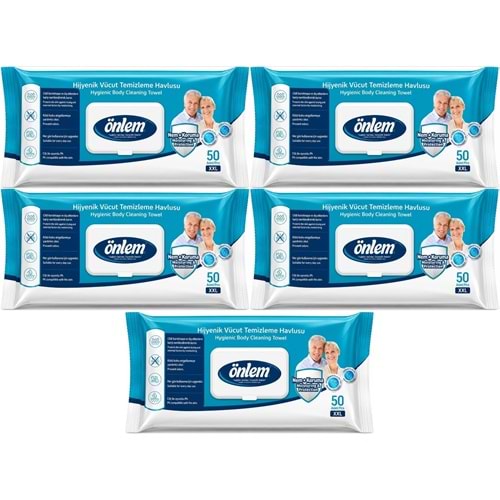 Önlem Hijyenik Vücut Temizleme Islak Mendil Havlu 250 Yaprak (5PK*50)