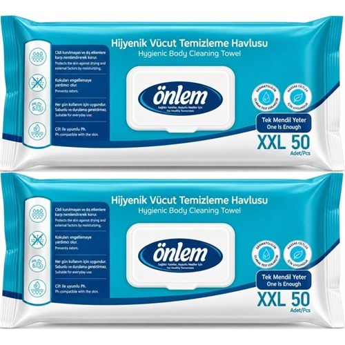 Önlem Hijyenik Vücut Temizleme Islak Mendil Havlu 100 Yaprak (Ebat XXL) (2PK*50)