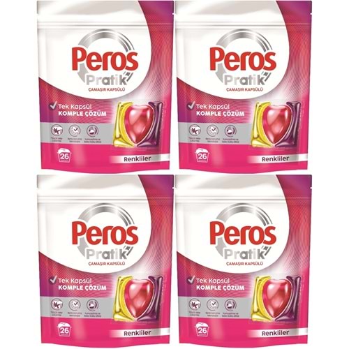 Peros Pratik Matik Çamaşır Deterjanı Kapsülü - Tableti 104 Adet Renkliler (4PK*26)