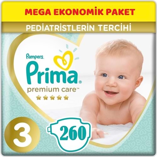 Prima Premium Care Bebek Bezi 3 Beden 6-10 KG Midi 260 Adet Mega Ekonomik Pk