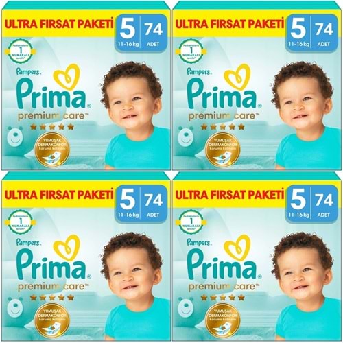 Prima Premium Care Bebek Bezi 5 Beden 11-16 Junior 296 Adet Ultra Fırsat Pk