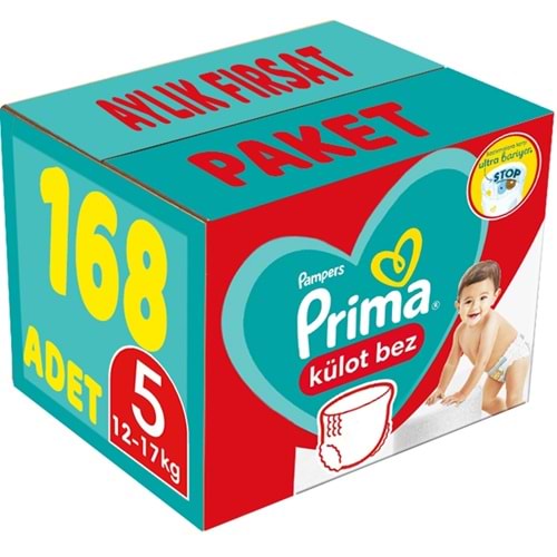 Prima Külot Bebek Bezi 5 Beden 12-17 KG Junior 168 Adet Aylık Fırsat Pk