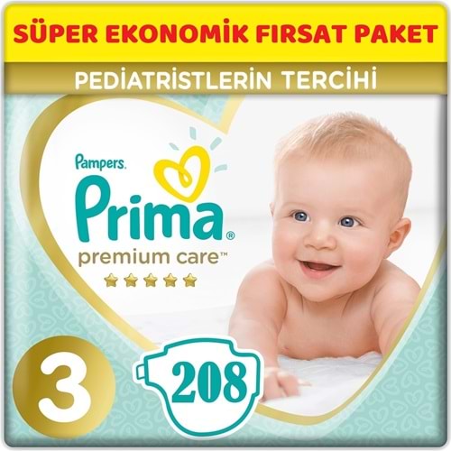 Prima Premium Care Bebek Bezi 3 Beden 6-10 KG Midi 208 Adet Süper Ekonomik Fırsat Pk