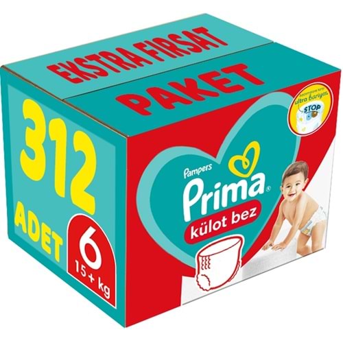 Prima Külot Bebek Bezi 6 Beden 15+ KG Extra Large 312 Adet Ekstra Fırsat Pk