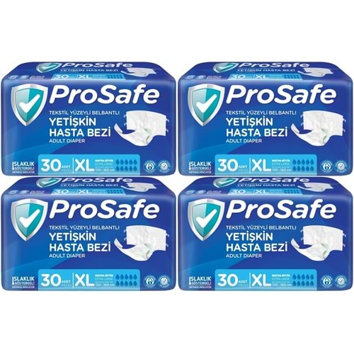 Prosafe Yetişkin Bezi Bel Bantlı Tekstil Yüzey XL-Extra Large Boy 120 Adet (4PK*30)