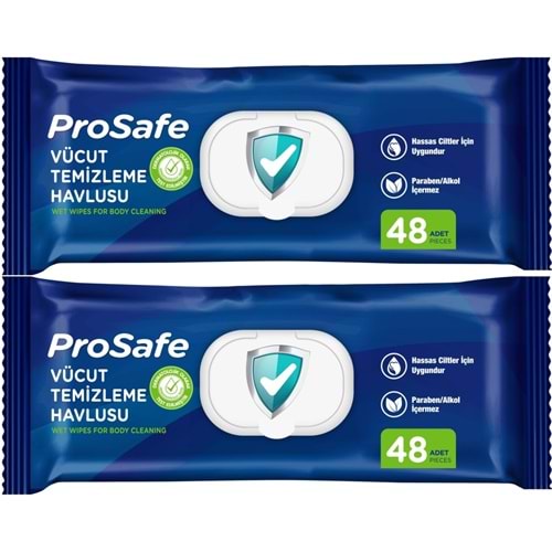 Prosafe Yetişkin Vücut Temizleme Islak Mendil Havlu 48 Yaprak XL (2 Li Set) Plastik Kapak