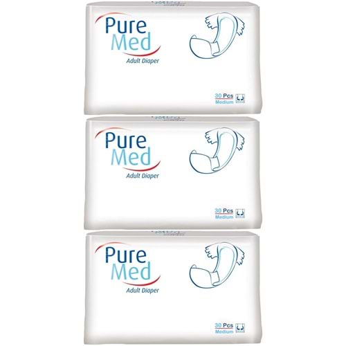 Puremed Yetişkin Bezi Bel Bantlı Tekstil Yüzey M - Orta - Medium 90 Adet (3PK*30)
