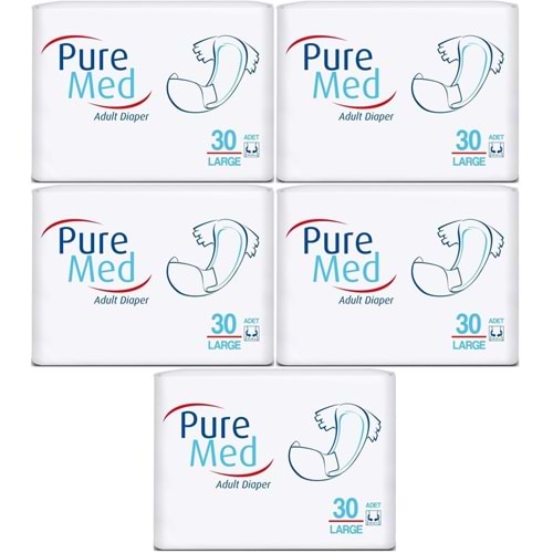 Puremed Yetişkin Bezi Bel Bantlı Tekstil Yüzey L - Büyük - Large 150 Adet (5PK*30)