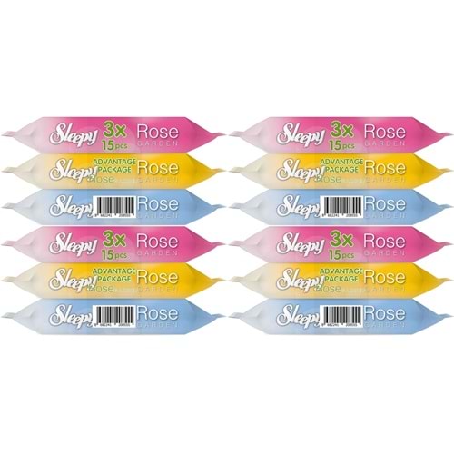 Sleepy Islak Havlu Cep Mendil 15 Yaprak (12 Li Set) Travel Pk Rose/Garden (4PK*3) 180 Yaprak